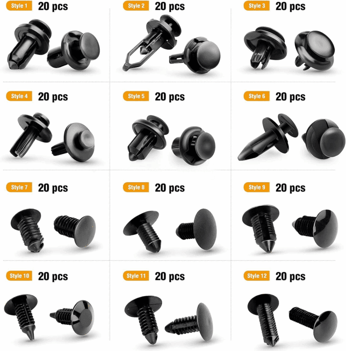 - GRC-33 240PCS Bumper Retainer Clips Car Plastic Rivets Fasteners Push Retainer Kit Most Popular Sizes Auto Push Pin Rivets Set -Door Trim Panel Fender Clips for GM Ford Toyota Honda Chrysler - Image 4