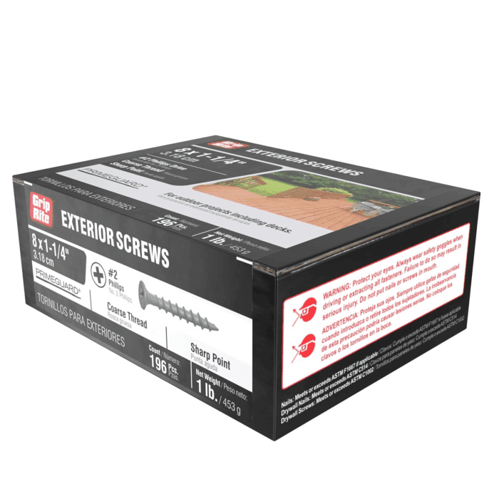 PTN114S1 PG10 Polymer Coated #6 X 1-1/4" Coarse Thread Deck Screw, Gray, 1Lb Box - Image 2