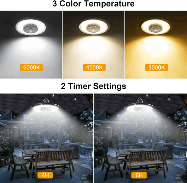 Solar Lights Indoor Outdoor 3000LM Solar Powered Shed Light with Switch, Remote, Timer, 3 CCT IP65 Waterproof Pendant for Barn Gazebo Garage Shop Interior Home, Daytime Available - Image 4