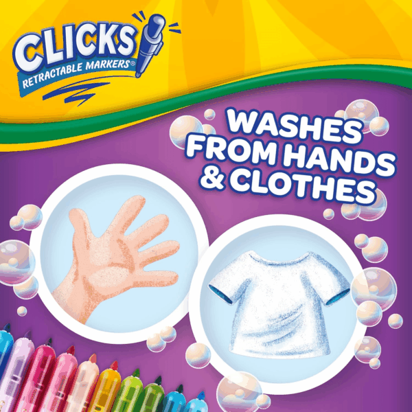 Clicks Retractable Markers (10Ct), No Dry Washable Markers for Kids, Bold Colors, Click Markers for School, Easter Basket Stuffers & Gifts for Kids - Image 3