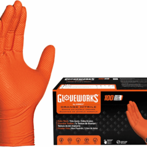 HD Orange Nitrile Gloves, 8 Mil, Disposable, Raised Diamond Texture, Mechanic Gloves