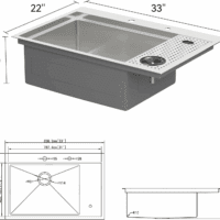 33 Inch Drop in Kitchen Sink Workstation with Glass Rinser 33X22 Drop in Kitchen Sinks Stainless Steel Workstation Sinks 16 Gauge Single Bowl Sink with Cup Washer with Cutting Board - Image 9