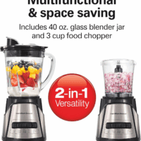 Power Elite Blender for Smoothies with 3-Cup Vegetable Chopper Mini Food Processor, 40Oz Glass Jar, 12 Functions for Puree, Ice Crush, Black and Stainless Steel (58149) - Image 2
