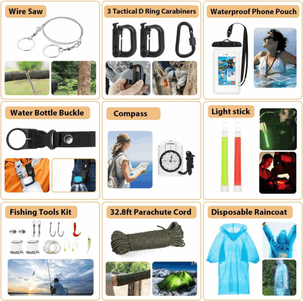 Survival Kit, 250Pcs Survival Gear First Aid Kit with Molle System Compatible Bag and Emergency Tent, Emergency Kit for Earthquake, Outdoor Adventure, Hiking, Hunting, Gifts for Men Women - Image 6