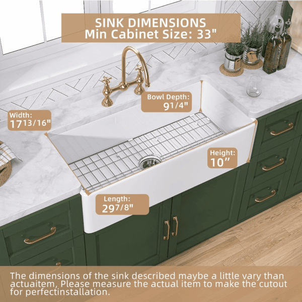 White Farmhouse Sink 30 Inch Farm Sink Fireclay Apron Front Single Bowl Kitchen Sinks Deep Drop in Undermount Kitchen Sink Luxury Modern Style Accessory Kit Included - Image 6