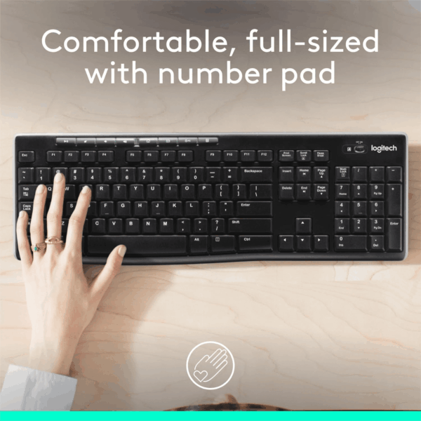 K270 Wireless Keyboard for Windows, 2.4 Ghz Wireless, Full-Size, Number Pad, 8 Multimedia Keys, 2-Year Battery Life, Compatible with PC, Laptop, Black - Image 2