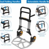 Folding Dolly, Aluminum Dolly Cart, 440 Lb Capacity Hand Cart, Dolly Cart with Wheels of Rubber, Telescoping Handle for Indoor Outdoor Travel, Foldable & Moving Dolly - Image 4