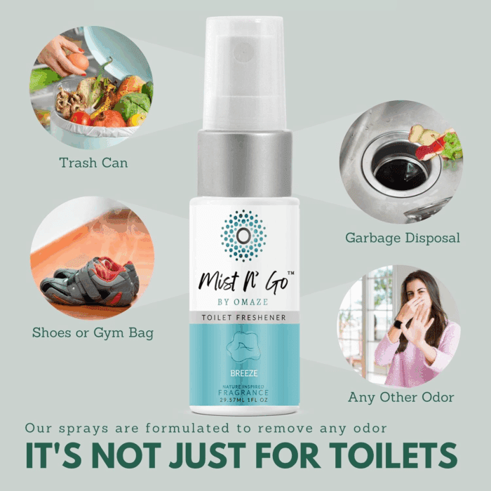 Mist N’ Go by Omaze Travel Bathroom Spray for Toilet Spray Odor Eliminator - Travel Toilet Spray for Bathroom Air Freshener Spray for Bathroom Deodorizer - Mix All, Travel Size (1Oz X5) - Image 5