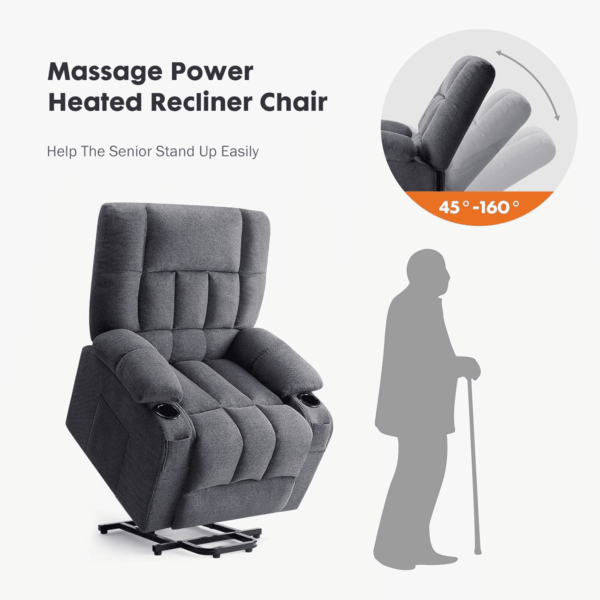 Recliner Chair with Vibrating Massage and Heating, Home Theater Seating with Lumbar Support, Adjustable Electric Power Lift Chairs with Cup Holders Remote Control for Living Room, Grey - Image 4