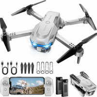 Drone with 1080P Camera - Foldable Remote Control Quadcopter with Voice Gesture Control, 3D Flip, One Key Start, Emergency Stop, 2 Batteries, Easier to Use, Toy for Kids Adults Beginners, Grey