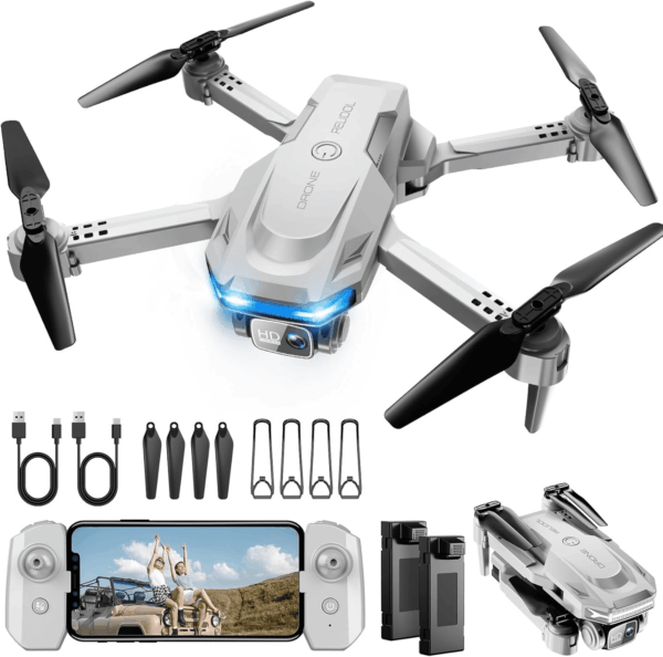 Drone with 1080P Camera - Foldable Remote Control Quadcopter with Voice Gesture Control, 3D Flip, One Key Start, Emergency Stop, 2 Batteries, Easier to Use, Toy for Kids Adults Beginners, Grey