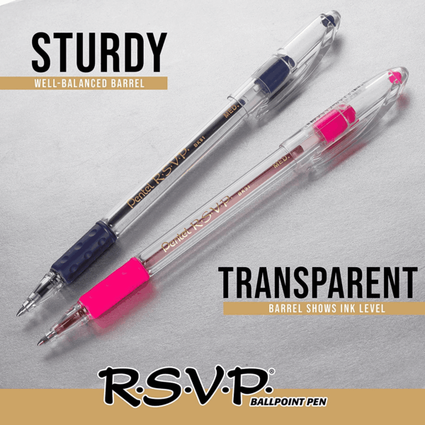 RSVP Ballpoint Pen, Fine Line, (0.7Mm), Red Ink (BK90BP5B) (Pack of 1, 5 Count Total) - Image 5