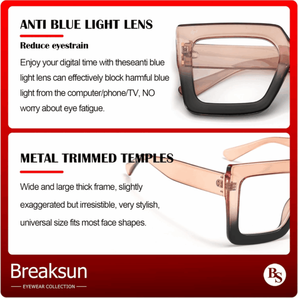 Oversized Blue Light Glasses for Women Fashion Thick Square Computer Eyewear Non-Prescription Black Glasses (Champagne Black) - Image 6