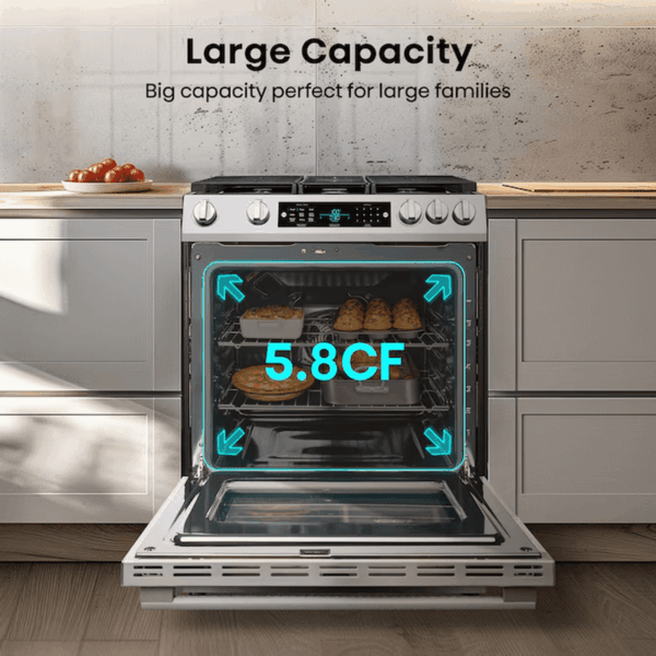 30-In Glass Top 5 Burners 5.8-Cu Ft Air Fry Convection Oven Freestanding Electric Range ( Stainless Steel ) - Image 13