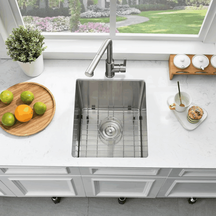 Undermount Bar Sink Stainless Steel- 13X15 Inch Small Kitchen Wet Bar Sink Stianless Steel 16 Gauge Deep Single Bowl Kitchen Sinks with Bottom Dish Grid&Strainer - Image 5
