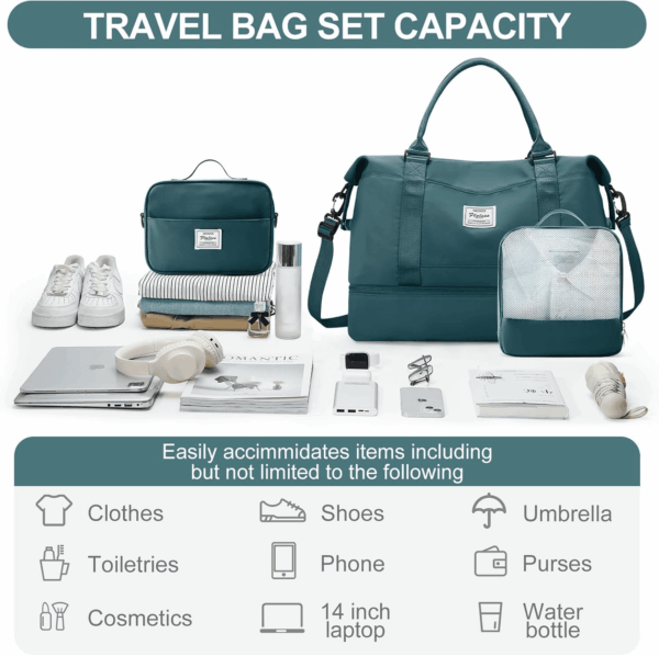 Weekender Bags for Women,Travel Duffle Overnight Bag with Shoe Compartment,Personal Item Carry on Bag,Gym Bag,3 Pcs Set - Image 2
