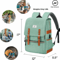 Vintage Laptop Backpack for Women Men,15.6 Inch Bookbag Casual Daypack with USB Charging Port for College Work, Green Backpacks - Image 2
