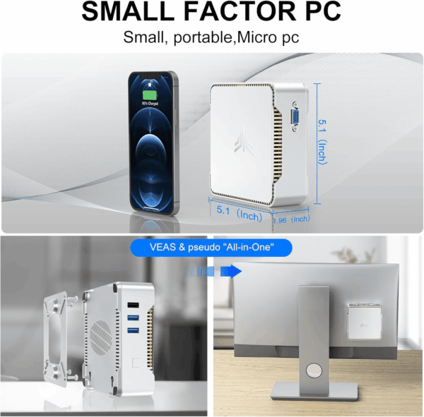 Gk3Plus Mini PC, 16GB RAM 512GB M.2 SSD Mini Computers,12Th Gen Alder Lake N95 (Up to 3.4Ghz) Micro PC, 2.5''SSD, Gigabit Ethernet,4K Uhd,Wifi,Bt,Vesa/Home/Business Small Pc - Image 9