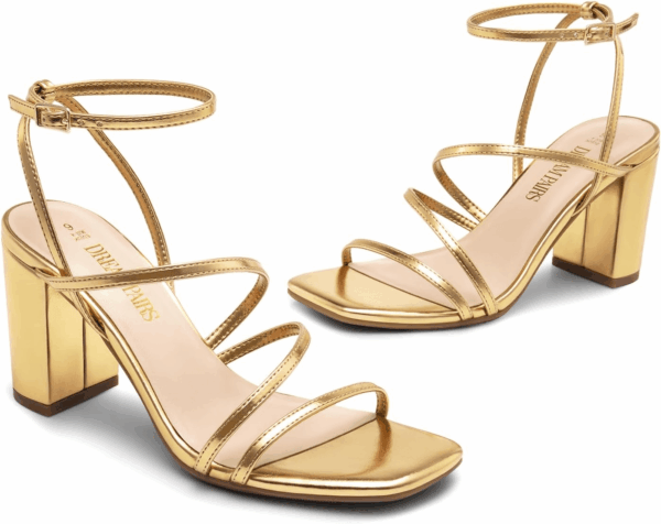 Women'S Heels Chunky Block Strappy Square Open Toe Ankle Buckle Heeled Sandals Wedding Party Dress Shoes Indie - Image 4