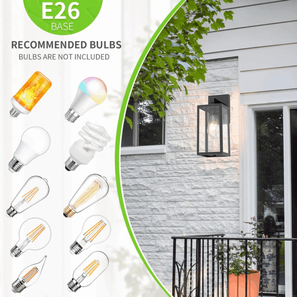 Outdoor Wall Sconce, Exterior Waterproof Wall Lantern Light Fixtures, Black Porch Lights with Toughened Glass Shade, Anti-Rust E26 Socket Front Door Wall Mount Lighting, 2 Pack - Image 3
