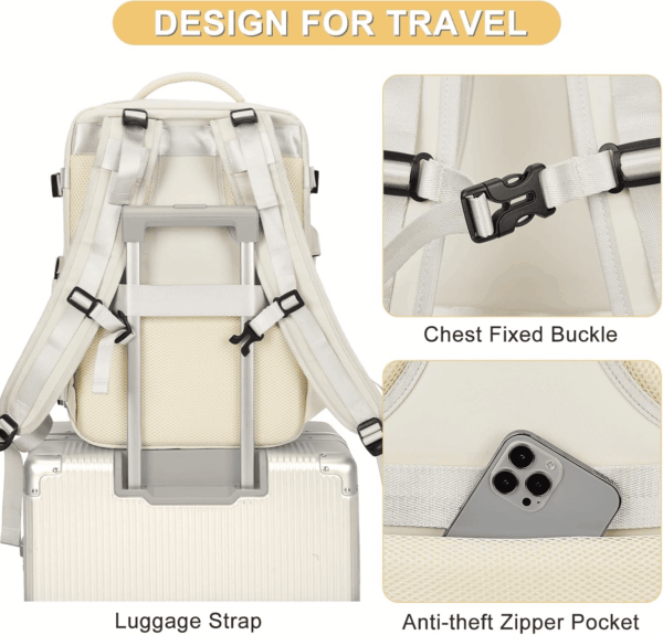 Beige Travel Backpack for Women Men Airline Approved Personal Item Carry on Flight Approved Waterproof Backpack for Traveling on Airplane Weekender Travel Bag - Image 7
