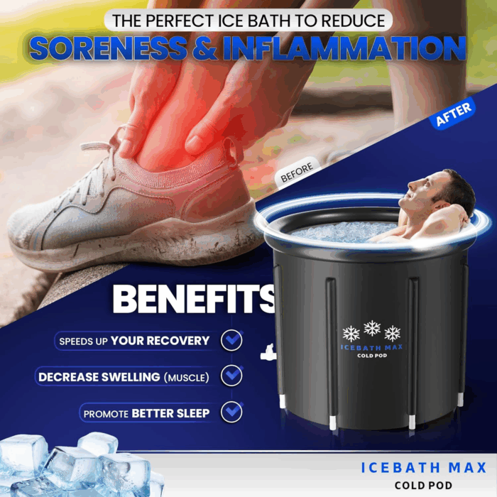Cold Plunge Tub for Athletes - Complete Starter Bundle: Portable Ice Bath, 2 Reusable Ice Blocks, Thermometer, Ice Tub for Outdoor Cold Water Therapy - Indoor & Outdoor Inflatable Ice Bath - Image 6