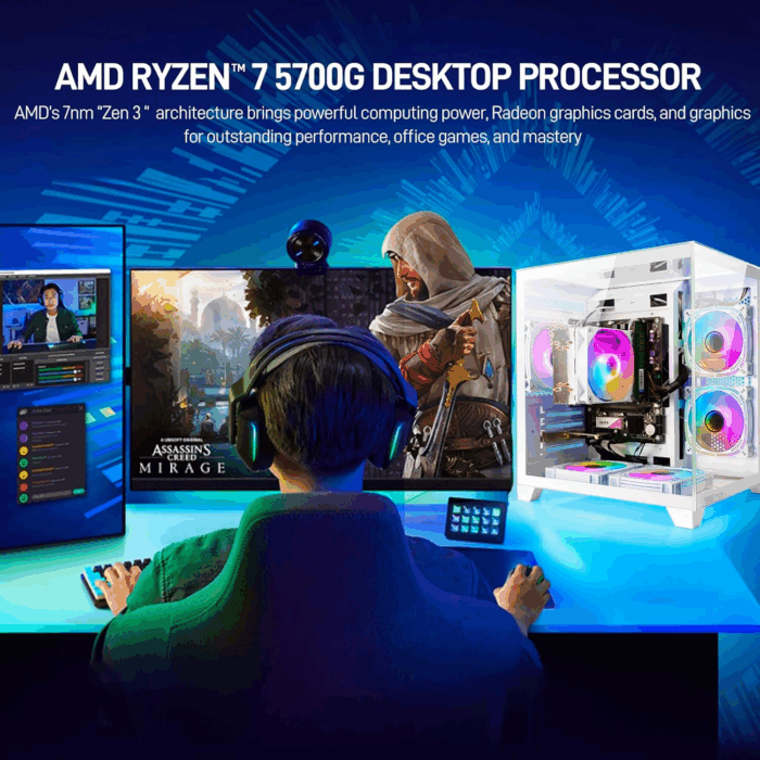 Desktop Computer, Prebuilt PC AMD Ryzen 7-5700G 8 Core 3.9Ghz, 16G DDR4 RAM, 1TB NVME SSD, Tower Computer with 650W Power Supply for Home and Office (White) - Image 7