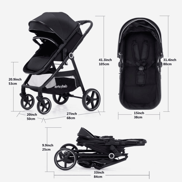 2-In-1 Baby Stroller with Bassinet Mode - Folding Infant Newborn Pram Stroller with Reversible Seat - Toddler Strollers for 0-36 Months Old Babies - Image 7