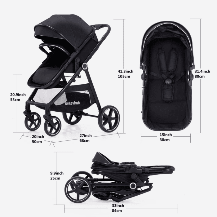 2-In-1 Baby Stroller with Bassinet Mode - Folding Infant Newborn Pram Stroller with Reversible Seat - Toddler Strollers for 0-36 Months Old Babies - Image 7