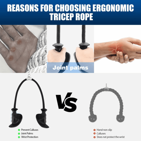 Tricep Rope with Ergonomic Handles, 36 Inch Tricep Pull down Rope for Cable Machine, Pulley System, Triceps Rope Cable Attachment for Gym, Home - Image 5