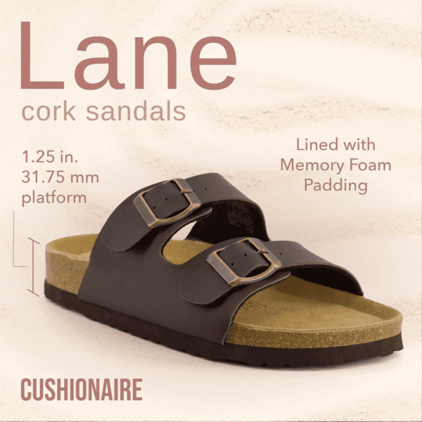 Lane Cork Footbed Sandals for Women – Comfortable Double Buckle Slip-On with Genuine Suede Footbed & Arch Support Slides for Women Footwear - Image 2