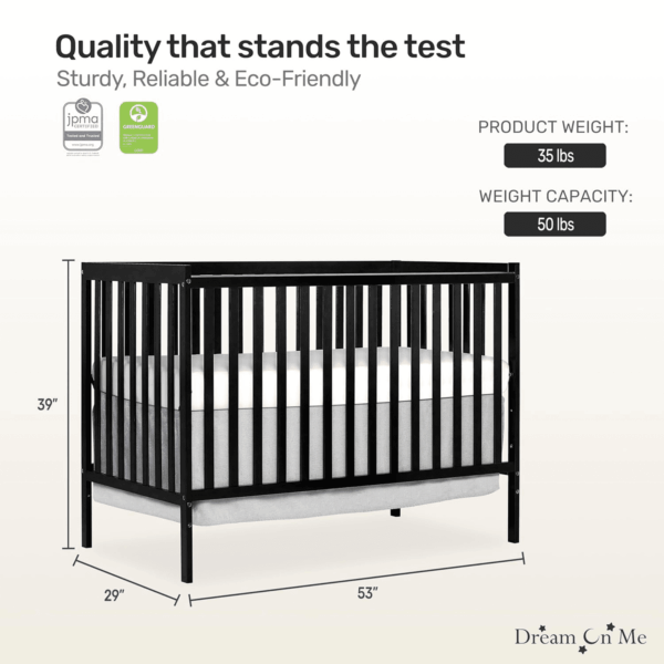 Synergy 5-In-1 Convertible Crib in Black, JPMA & Greenguard Gold Certified, Constructed Out of Solid Reclaimed New Zealand Pine Wood, Features 3 Mattress Height Settings - Image 3