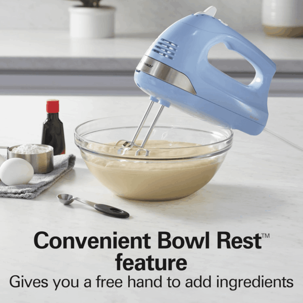 6-Speed Electric Hand Mixer with Whisk, Dough Hooks and Easy Clean Beaters, Powerful 275 Watt Motor, Snap-On Storage Case, Blue - Image 7