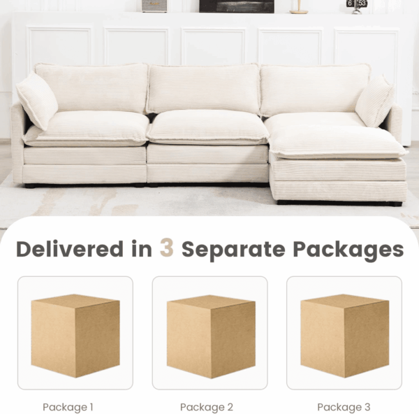 Oversized Modular Sectional Sofa with Movable Ottoman, 112 Inch 4 Seat Modern Corduroy Sofa Set, Convertible L Shaped Couch for Living Room and Office, Beige - Image 4