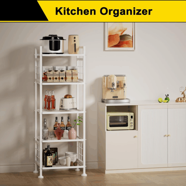 5-Wire Standing Storage Shelves, Metal Shelving Unit Pantry Rack for Laundry Kitchen Bathroom Organizer(White) - Image 2