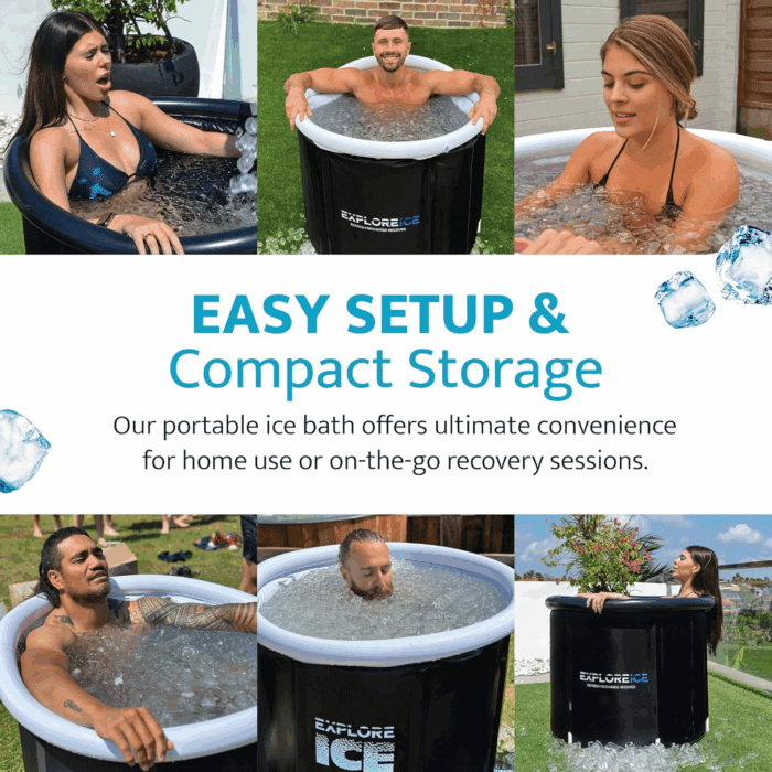 Explore Ice Bath Pro Max Extra Large Outdoor Inflatable Portable Athlete Cold Water Therapy Plunge Barrel Bath Tub with Lid and Carry Bag, Black/White - Image 4