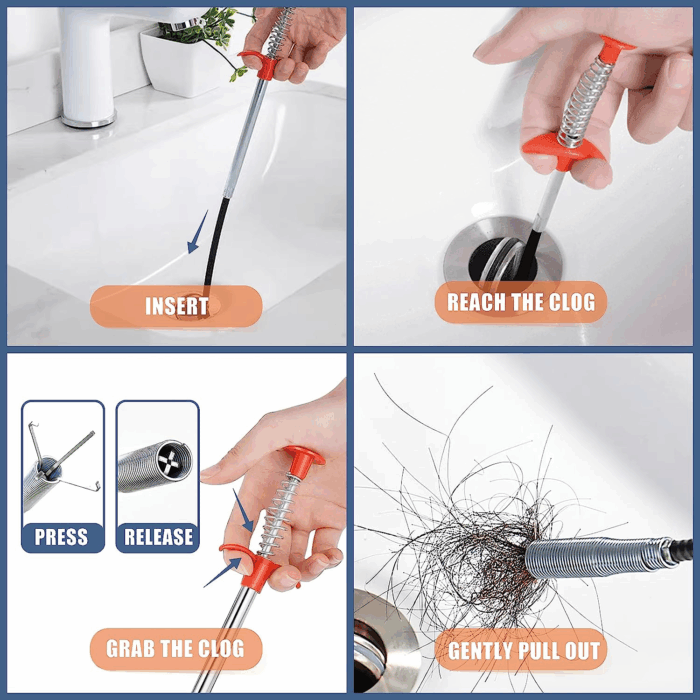 35.5Inch Drain Clog Remover(1Pcs), 25Inch Drain Snake Hair Remover(6Pcs) ＆ Cleaning Brush(2Pcs), Hair Catcher Drain Auger Cleaner Tool Set for Toilet, Kitchen Sink, Bathroom Tub, Sewer, 9 Pack - Image 4