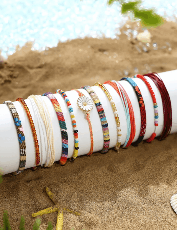 24 Pieces Waterproof String Bracelets for Women Surfer Wave Boho Bracelet Adjustable Handmade Friendship Bracelet String Ocean Beach Boho Bracelets Anklets for Women - Image 5