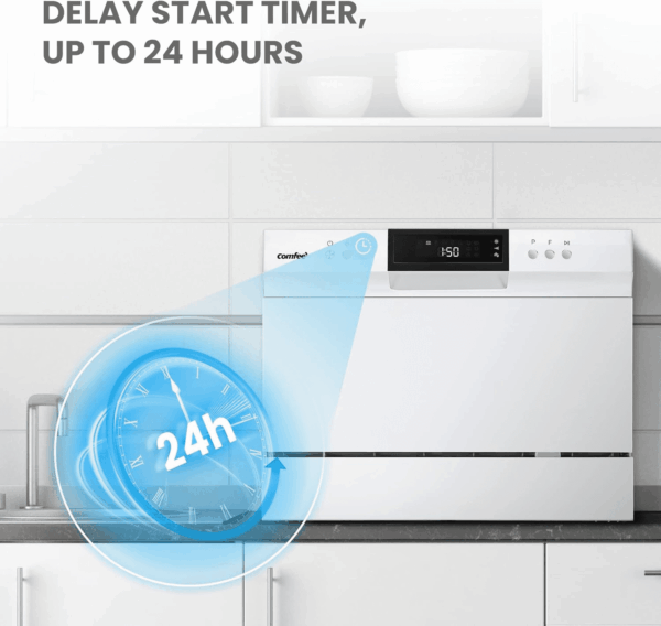 COMFEE’ Portable Mini Dishwasher, Energy Star, Countertop, 6 Place Settings, with 8 Washing Programs, Speed, Baby-Care, ECO& Glass, Dish Washer for Dorm, RV& Apartment, White - Image 7