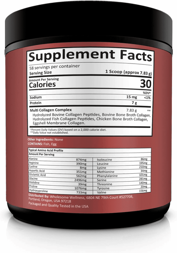 Multi Collagen Protein Powder Hydrolyzed (Type I II III V X) Grass-Fed All-In-One Super Bone Broth + Peptides - Premium Blend of Beef, Chicken, Wild Fish, Eggshell, 58 Servings - Image 2