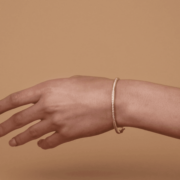 14K Gold Plated Cubic Zirconia Bangle Tennis Bracelets for Women | Classic Love Cuff Bangle Bracelets - Image 2