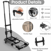 Folding Hand Truck, Portable Heavy Duty Dolly, 6 Wheels Collapsible Luggage Cart with 2 Elastic Ropes - Compact Trolley for Easy Moving - Ideal Hand Cart for Travel and More - Image 2