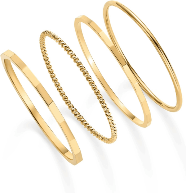 14K Gold Plated Four Pieces Thin Rings Set for Women | 4 Dainty Stacking Rings Pack | Minimalist Stackable Bands - Image 3