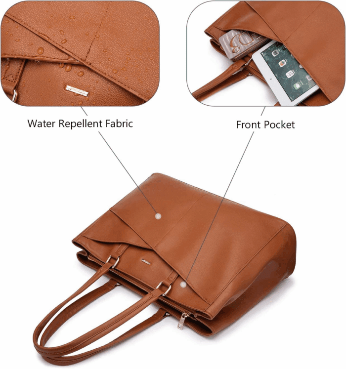 Laptop Tote Bag for Women 15.6 Inch Waterproof Leather Computer Bags Women Business Office Work Bag Briefcase Brown - Image 2