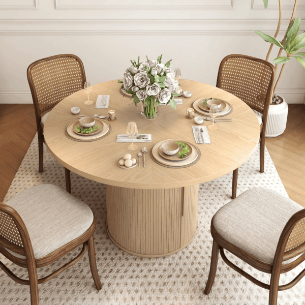 47 Inch round Dining Table for 4, Kitchen Table Dinner Table with 2-Layer Storage Shelf and Wood Slide Door for Home Dining Room Living Room (Natural) - Image 3
