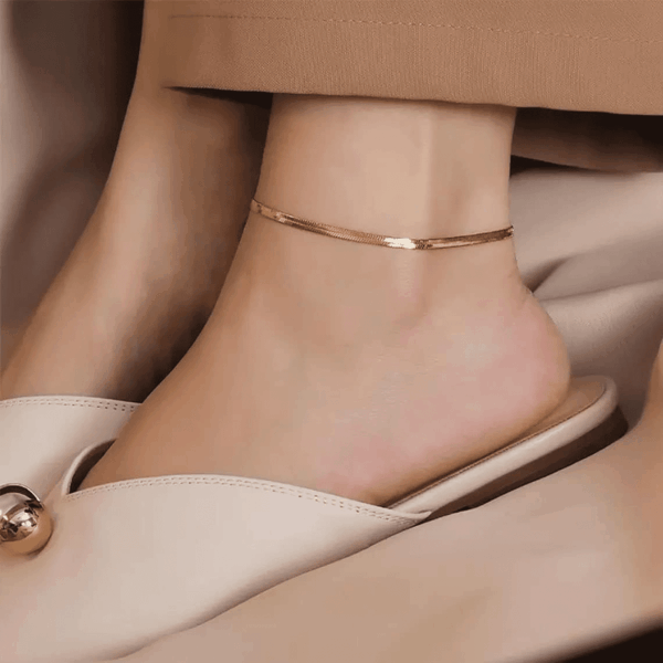 Dainty Ankle Bracelets for Women 18K Gold Plated Satellite Beaded Herringbone Chain Anklets Simple Lip Chain Anklet Minimalist Summer Beach Foot Jewelry Christmas - Image 6