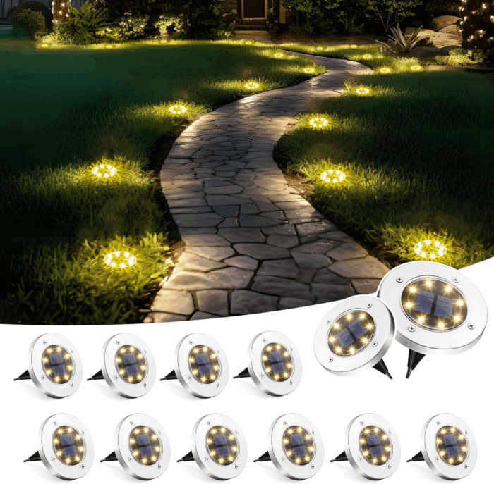 Solar Lights Outdoor Waterproof, 12 Pack Solar Ground Lights, Solar Garden Lights Landscape Lighting for Pathway Driveway Patio Backyard Walkway (Warm White)