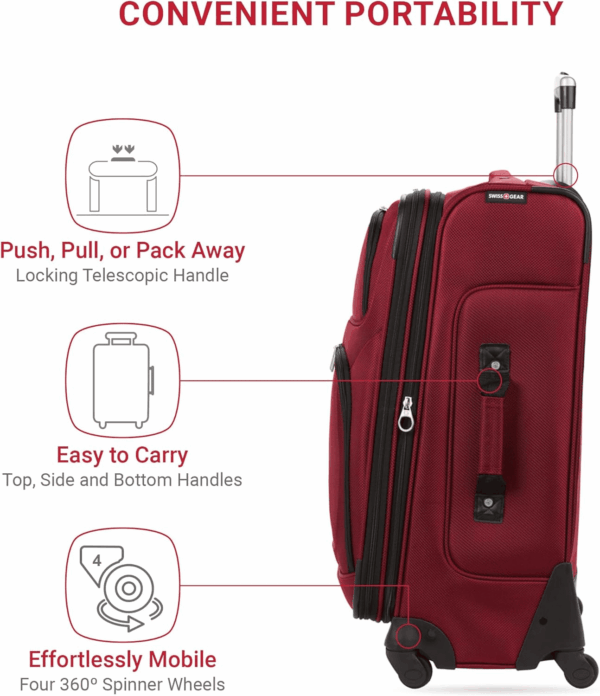 Sion Softside Expandable Luggage, Burgundy, Checked-Medium 25-Inch - Image 2