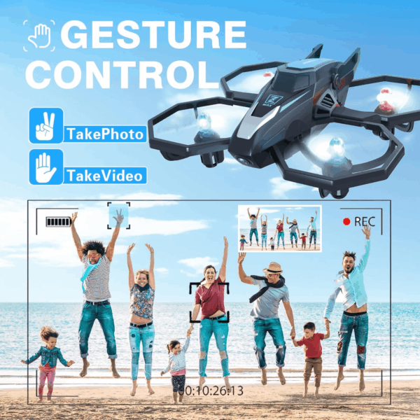 Drone with Camera, 1080P FPV Drone Camera with Remote Control Quadcopter, Gestures Selfie, One-Key Take Off/Landing, Speed Adjustment, 3D Flips, 2 Batteries Mini Drone for Adults Kids - Image 3