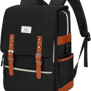Vintage Laptop Backpack for Women Men,15.6 Inch Bookbag Casual Daypack with USB Charging Port for College Work, Black Backpacks